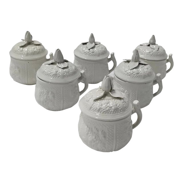 Vintage Floral Mottahedah Pot De Creme, Set of 6 For Sale
