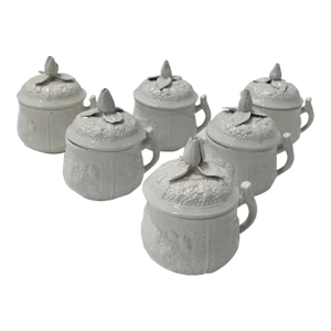 Vintage Floral Mottahedah Pot De Creme, Set of 6