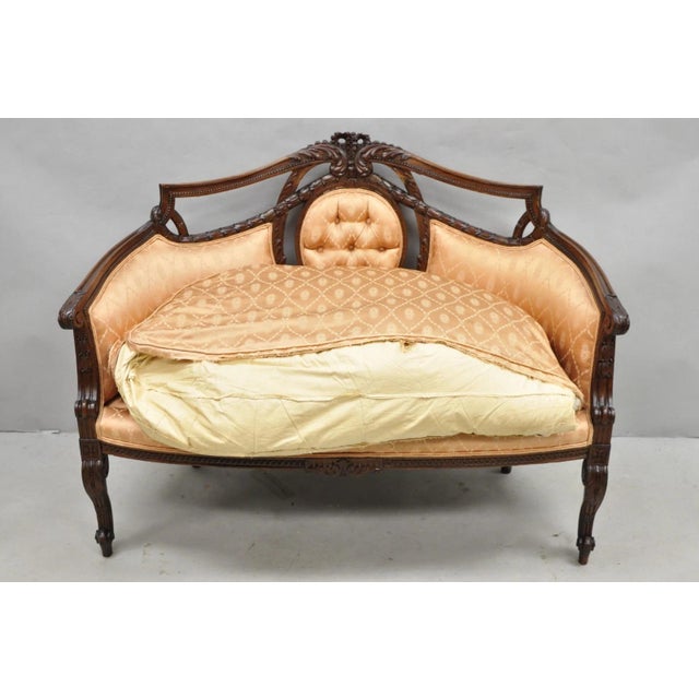 Antique French Victorian Louis XV Style Open Carved Walnut Loveseat Settee Sofa For Sale - Image 4 of 17
