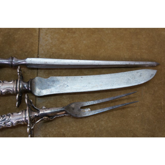 Wallace Silversmiths Antique R. Wallace Sterling Silver Baroque Waverly Meat Carving Roasting - 3 pcs For Sale - Image 4 of 11