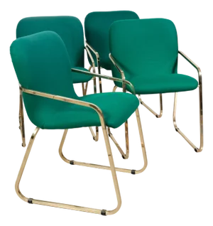 Vintage Poker Chairs in Green Fabric, Set of 4
