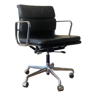 Black Leather Soft Pad Chair by Charles and Ray Eames for Vitra, 1960s For Sale