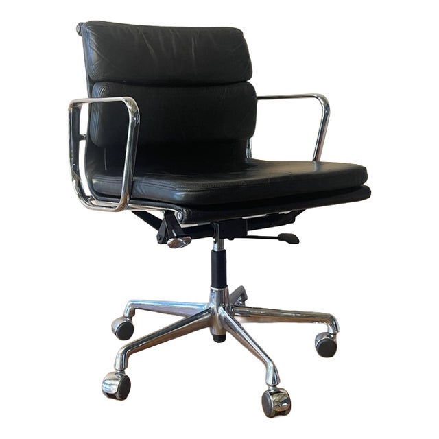 Black Leather Soft Pad Chair by Charles and Ray Eames for Vitra, 1960s For Sale
