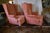Custom Rose Nubby Raw Silk Damask Wingback chairs from the late 1960's. All the details of fine furniture without a...
