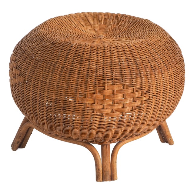 Rattan Ottoman or Side Table, 1970s For Sale