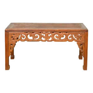 Antique Thai Teak Wood Side Table with Cloud Carved Apron and Horse Hoof Feet