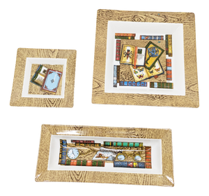 Multicolored Libreria Dekor Ceramic Trays by P. Fornasetti for Rosenthal, 1980s, Set of 3