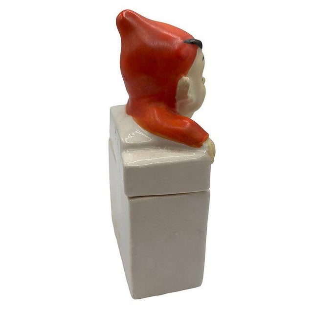 1950s German Mid-Century Ceramic Devil Card/Tobacco Case W/ Lid For Sale - Image 5 of 6