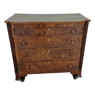 Circa 1830 American Empire Figured Mahogany Bow-Front 4-Drawer Chest For Sale