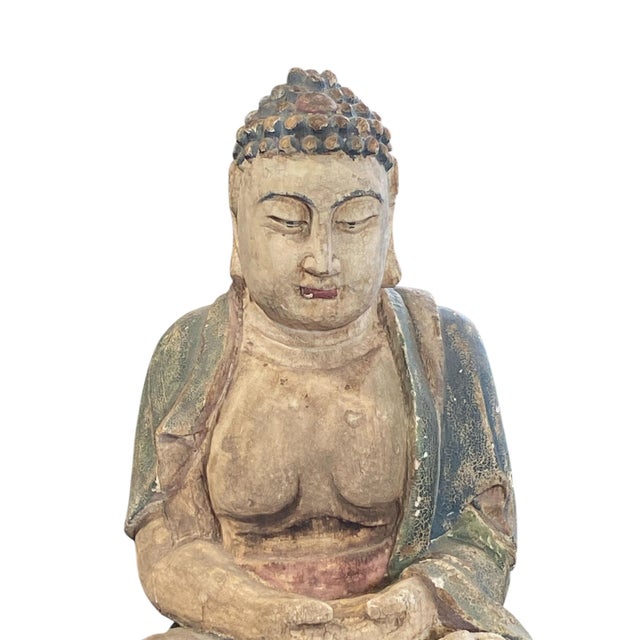 Brown Vintage Meditating Wooden Lord Buddha 19" H For Sale - Image 8 of 10