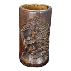 Chinese Carved Wood Bamboo Brush Pot Bitong 19th Century