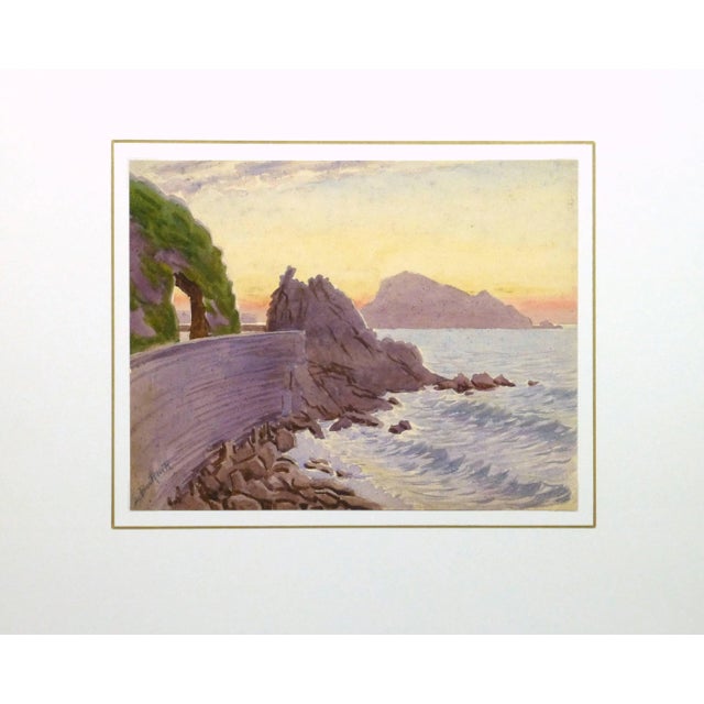 L. Bourlier, Vintage French Watercolor - Edge of the Riviera For Sale - Image 4 of 5