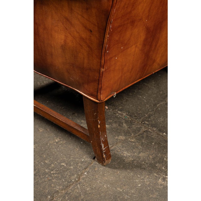 Mid 20th Century Tufted Vinyl Chesterfield Wingback Armchair in Brown For Sale - Image 14 of 17