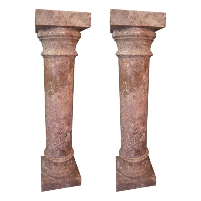 Late 20th Century Italian Marble Column Pedestal Pair For Sale