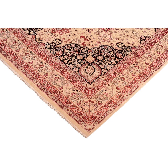 Shabby Chic Art Nouveau Medallion 1990's Pak-Persian Tan/Red Wool Rug - 8'2'' X 10'7'' For Sale - Image 3 of 9