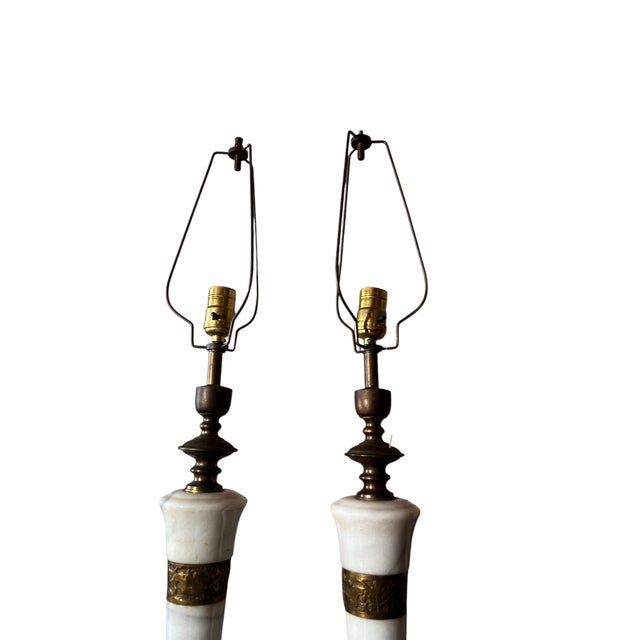 Vintage Hollywood Regency Marble and Brass Table Lamps - a Pair For Sale In Boston - Image 6 of 7