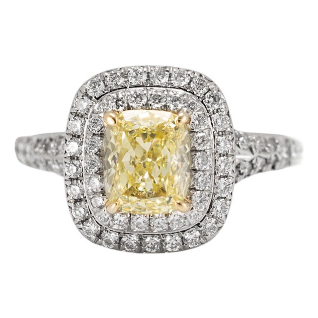 Tiffany & Co. Soleste Platinum 18k Gold Intense Yellow Diamond Engagement Ring, Size 6 For Sale