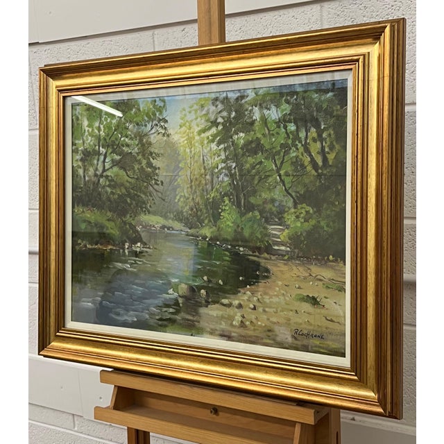 Late 20th Century Vintage Post-Impressionist Painting of Tree-Lined River in the Irish Countryside 1980 Circa For Sale - Image 5 of 10