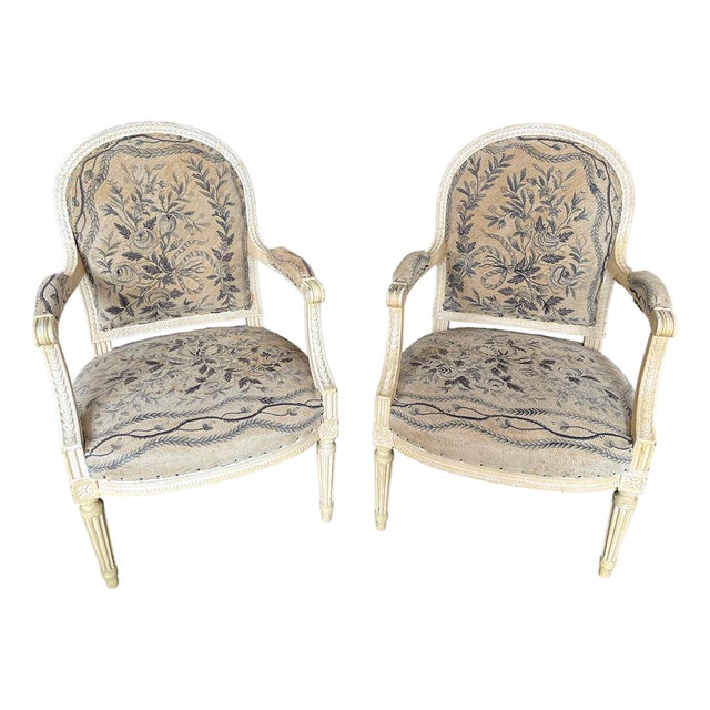 Late 18th Century Pair of Louis XVI Style Fauteuil Chairs For Sale