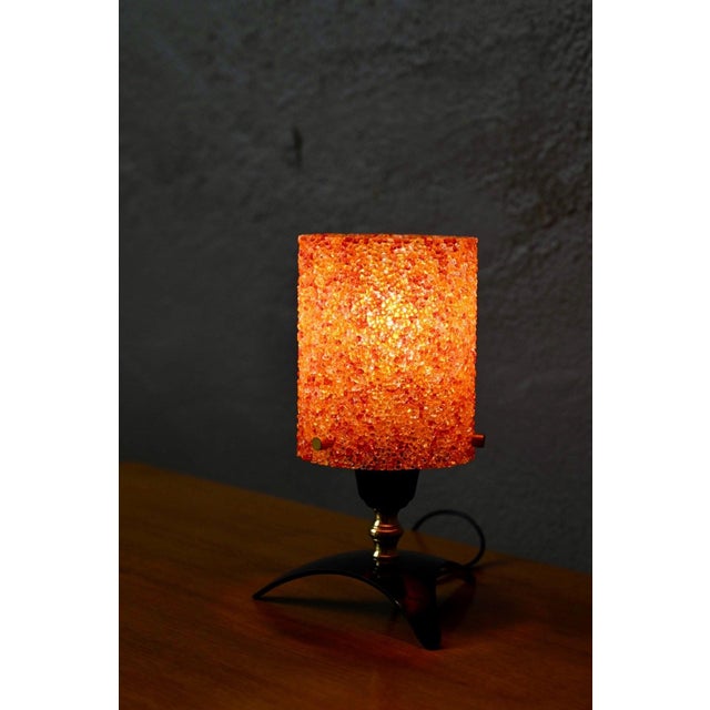 Vintage Table Lamp with Orange Frosted Acrylic Shade and Brass Tripod Base, 1960s For Sale - Image 4 of 11