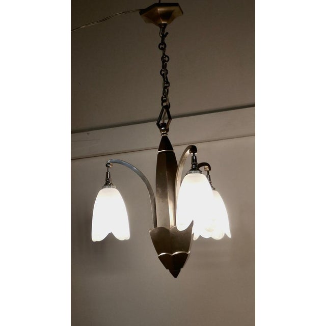 Silver Large French Art Deco Chrome Ceiling Pendant, 1920s For Sale - Image 8 of 9