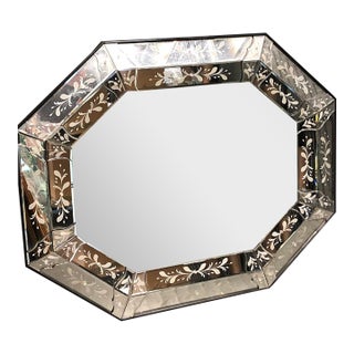 Vintage Venetian Style Octagonal Etched Glass Wall Mirror For Sale