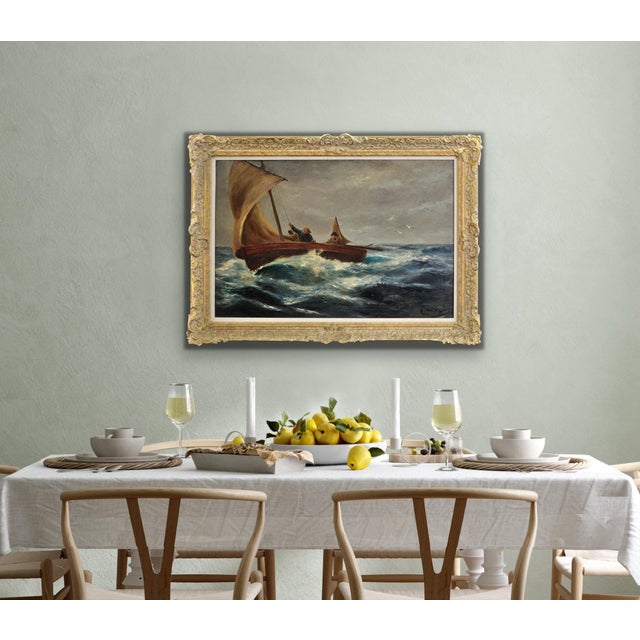 Charles Napier Hemy, Making the Run for Home, Cornwall Coast, 1915, Oil Painting, Framed For Sale - Image 16 of 18