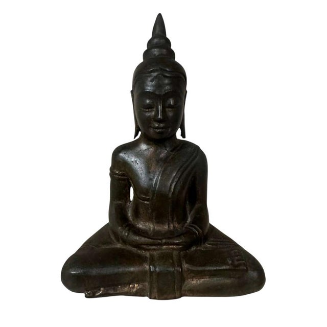Early Ayutthaya Bronze Seated Buddha, Flame Finial, Original Gilding Traces, 15th Century Thailand For Sale - Image 8 of 8