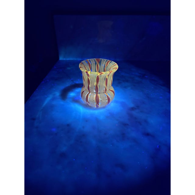 Glass 1950s Murano Pink & White Latticino Zanfirico Miniature Cabinet Vase - Manganese Glow For Sale - Image 7 of 8