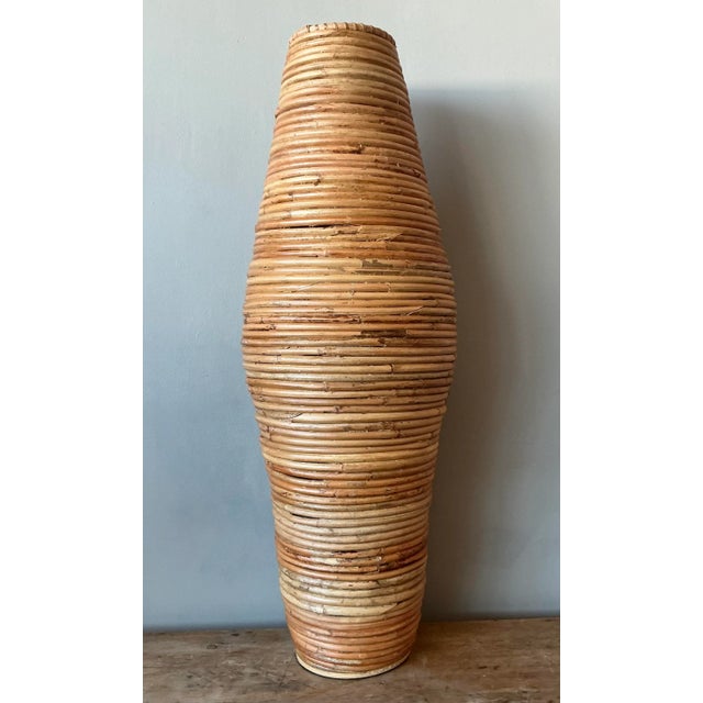 Contemporary Vintage Coastal Pencil Reed Floor Vase For Sale - Image 3 of 6