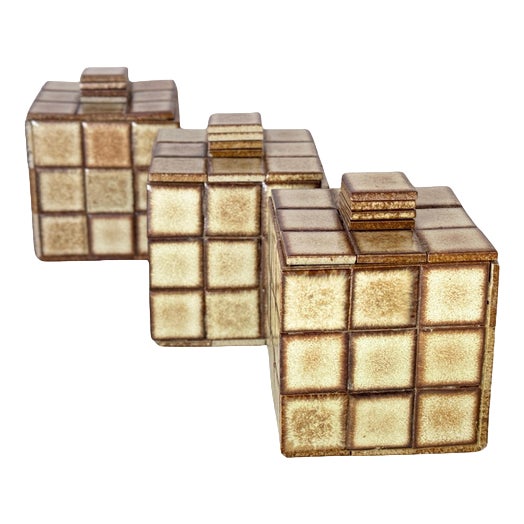 Ceramic Boxes with Small Ceramic Tiles Decoration, 1970s, Set of 3 For Sale