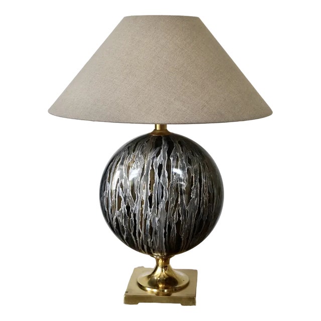 Hollywood Regency Brass & Ceramic Table Lamp in the style of Ruzzo, Italy, 1970s For Sale