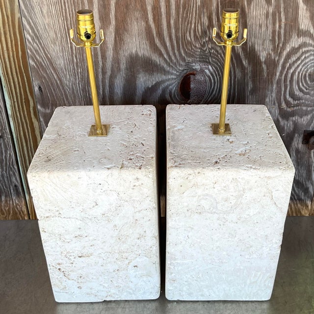 Illuminate your space with these vintage coastal lamps, crafted from large Coquina stone blocks. Each lamp embodies...