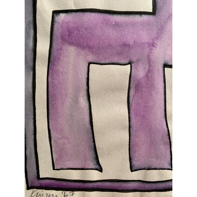 Abstract Mid Century Michael Knigin Original Painting "Abstract 2 Purple & Yellow" For Sale - Image 3 of 6