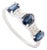 Vintage Style Blue Sapphire and Diamond Three Stone Ring Size 5 in 14k White Gold For Sale