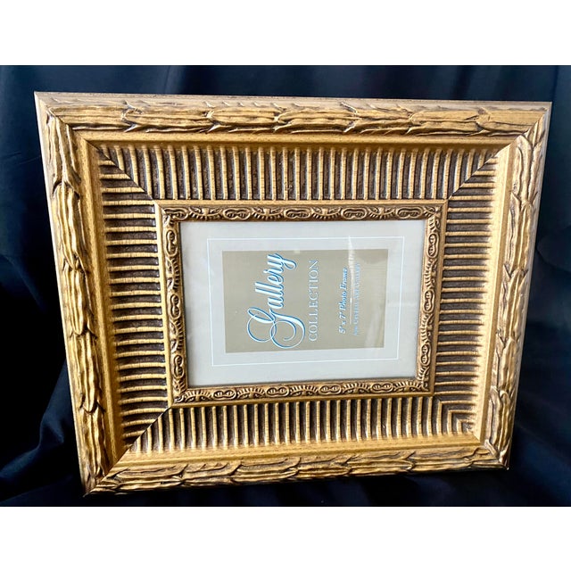 Wood Vintage Traditional Gold Toned Wood Reed & Leaf Hollywood Regency Style Crystal Art Gallery Frame 5 X 7. For Sale - Image 7 of 8