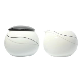 1990s Mikasa “Threads” Bone China Sugar Bowl & Creamer For Sale