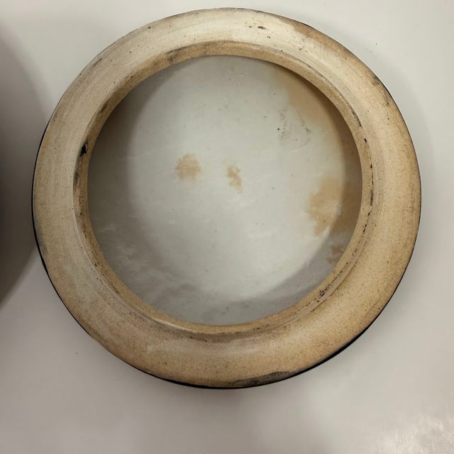 1990s Vintage Black Ceramic Floral Trinket Box Peony Hand Painted Round Ginger Jar 7in For Sale - Image 5 of 9