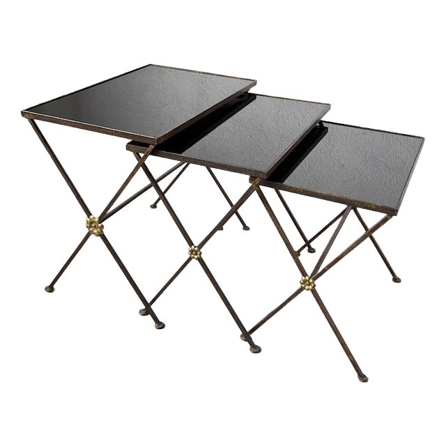 Nesting Tables by Jacques Adnet, 1950s, Set of 3 For Sale