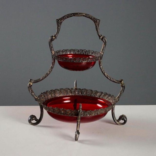 Glass Silver and Garnet Red Glass Stand For Sale - Image 7 of 7