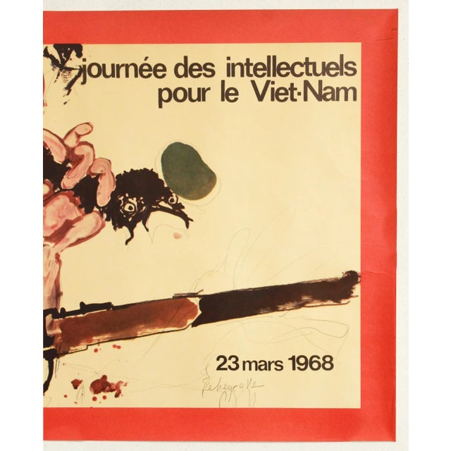 Illustration 1968 Original French Political Poster, Journée Des Intellectuels Pour Le Vietnam (Bird) - Rebeyrolles For Sale - Image 3 of 3