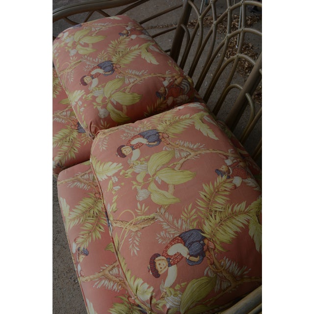 Vintage Lane Venture Tan Bamboo / Rattan Loveseat Settee W/ Orange / Monkey Cushions For Sale - Image 12 of 18