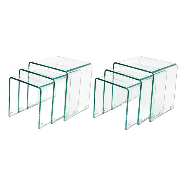 Pair of Italian Waterfall Glass Nesting Tables, 20th Century For Sale