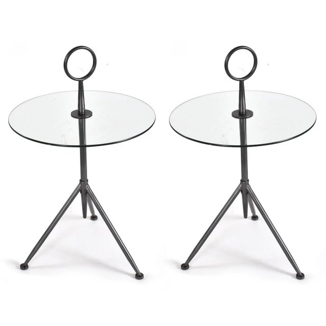 1990s Pair of Italian Modern Round Glass Gueridon Side Tables With Tripod Steel Bases For Sale - Image 5 of 12