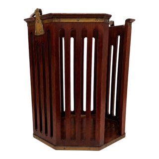 English Georgian Mahogany and Brass Slatted Plate Bucket For Sale