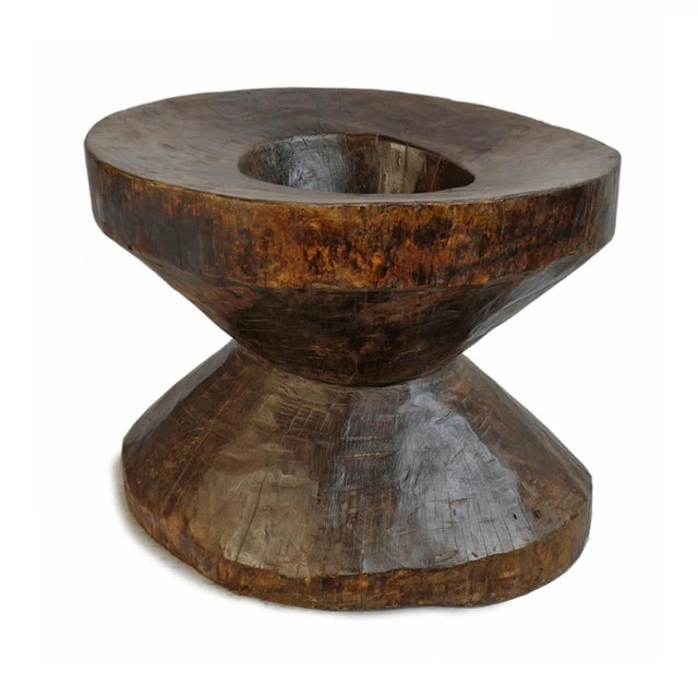 Vintage India Naga wood pestle pot. Sturdy heavy piece with rich patina and signs of age and use. Inner hole dimensions...