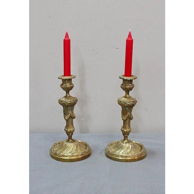 19th Century Louis XVI Style Gilt Bronze Candleholders, Set of 2 For Sale - Image 3 of 13