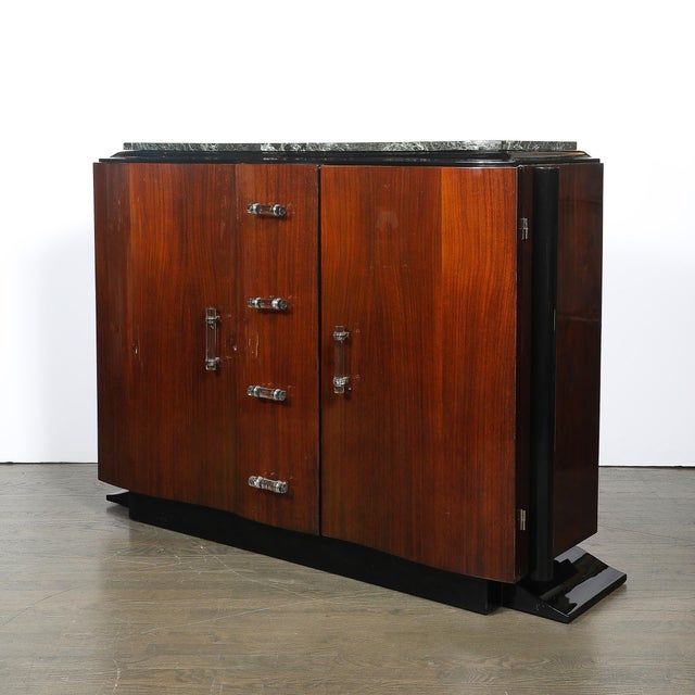 Art Deco Walnut & Black Lacquer Curved-Front Cabinet W/ Verde Saint Denis Top For Sale - Image 11 of 15