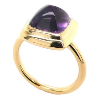 Amethyst Sugarloaf Cabochon Mountain Pyramid Cone Cocktail Statement Solitaire 1, Size 7 For Sale