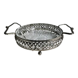 Mid 20th C. Reims, France Metal Handled Glass Footed Server